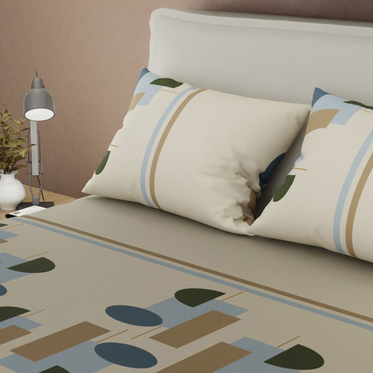 Sábana ajustable Natura Retro Why queen beige en microfibra 160x190 cm