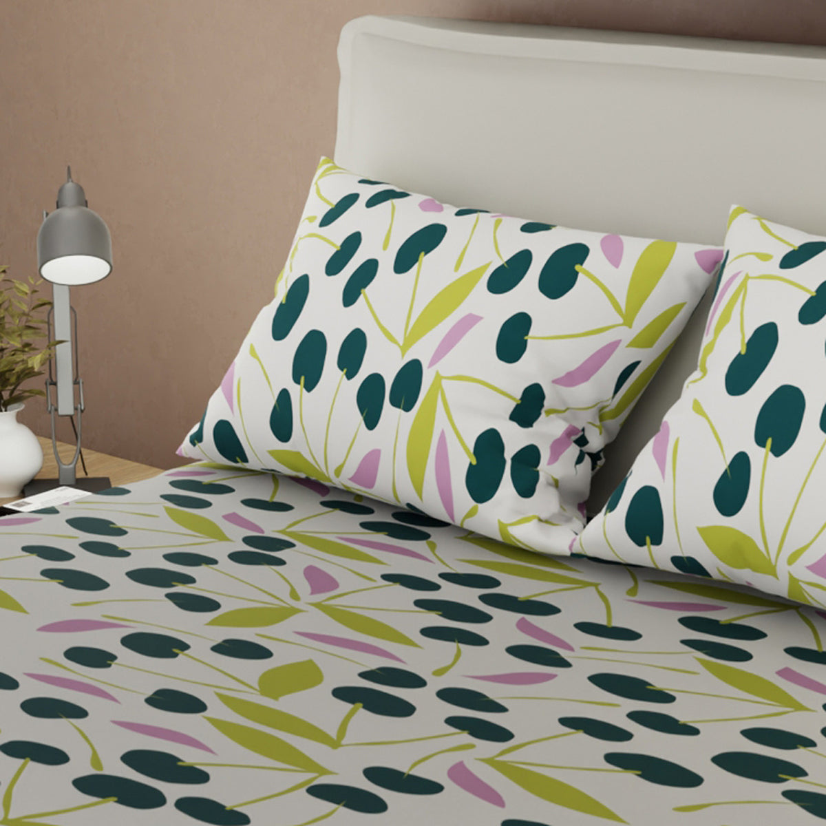 Sábana ajustable Viento Verde sencilla gris y verde estampada en microfibra 100x190 cm