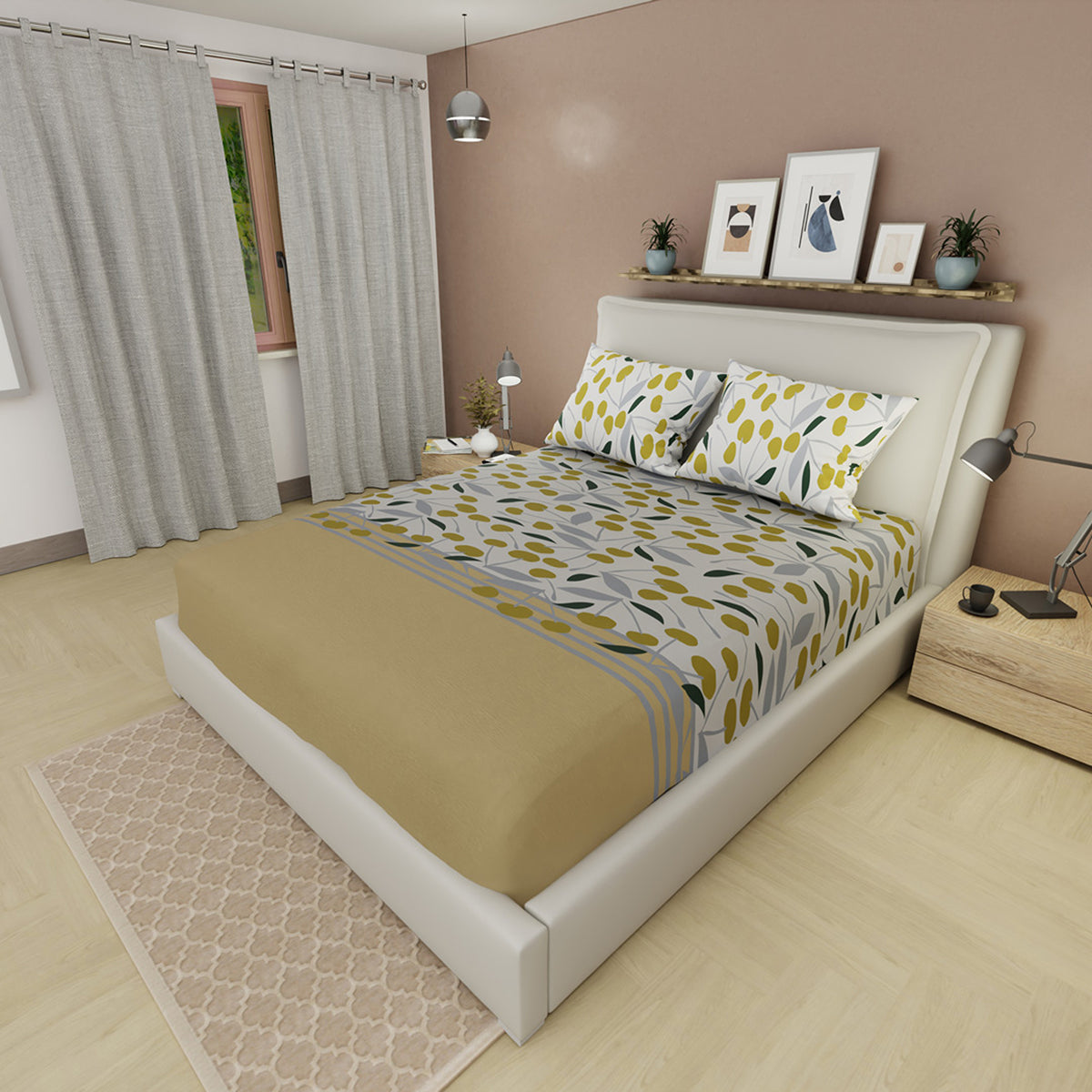 Sábana ajustable Golden Leaf sencillo en microfibra 100x190 cm estampada