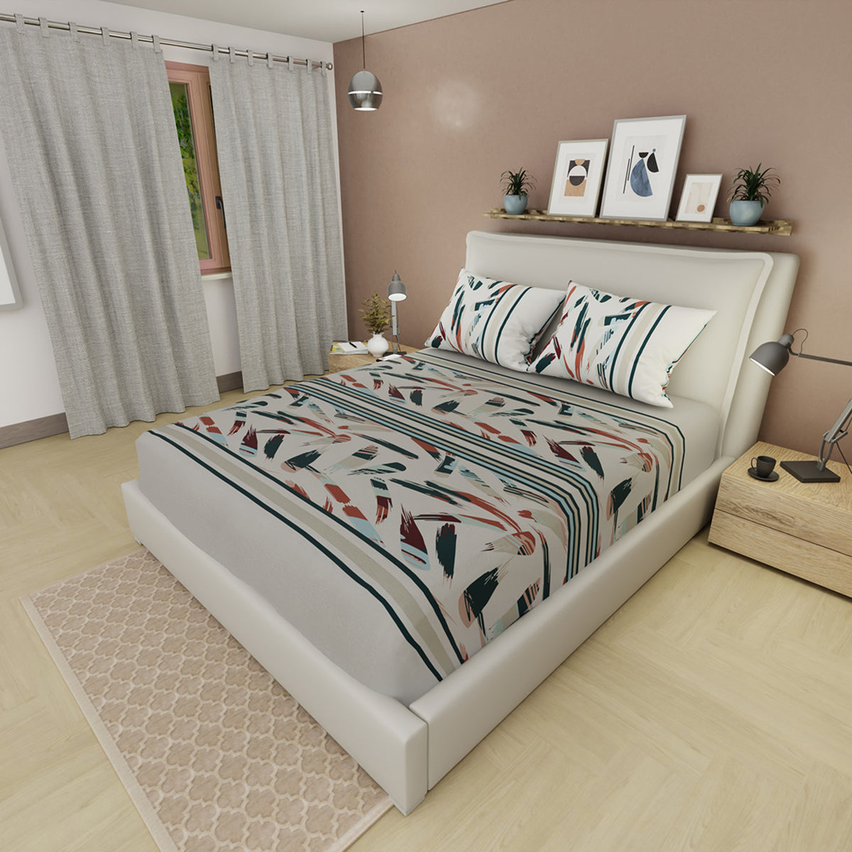 Sábana ajustable Savia Silvestre para cama doble gris claro en microfibra 140x190 cm