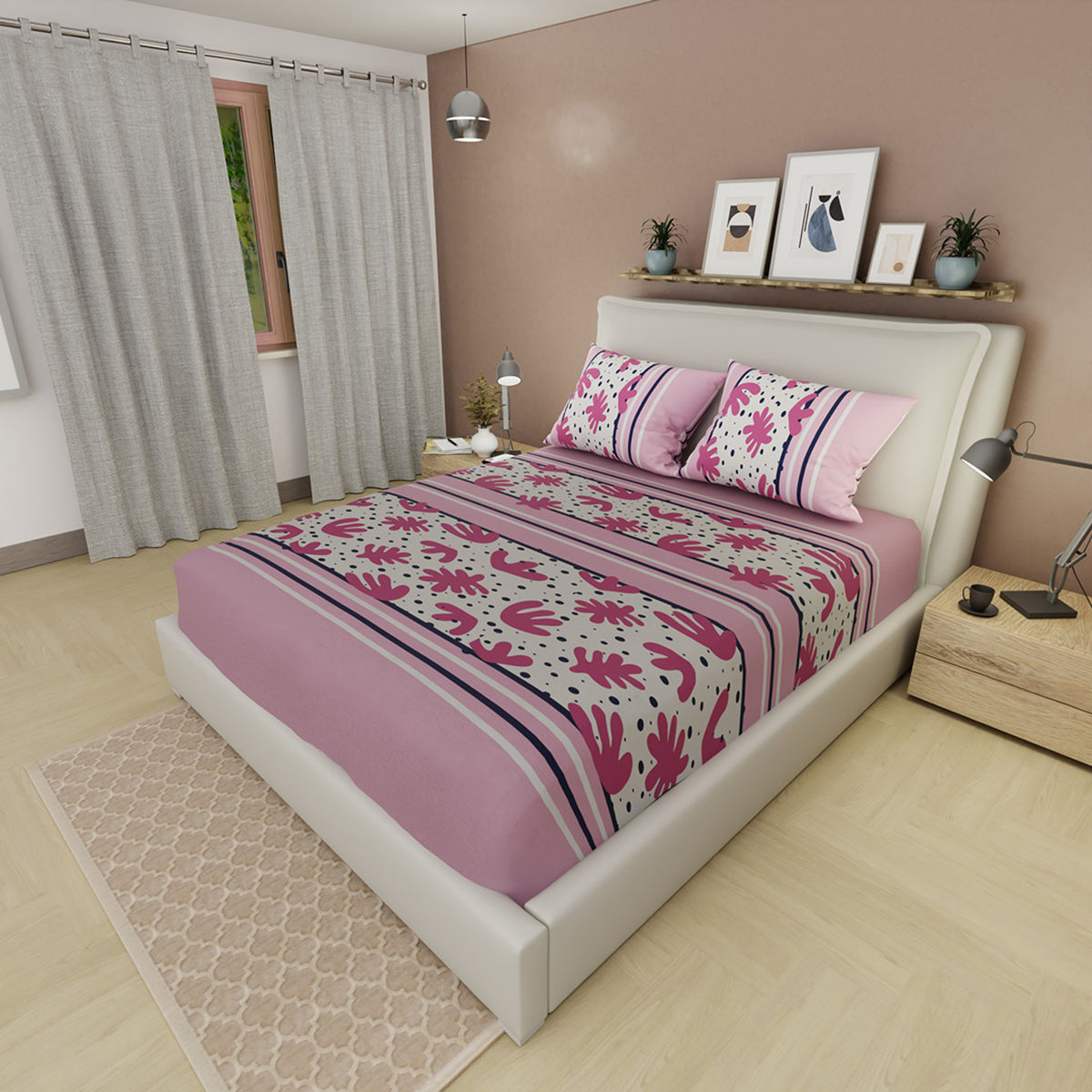 Sábana ajustable Forma Activa para cama doble estampada rosa en microfibra 140x190 cm