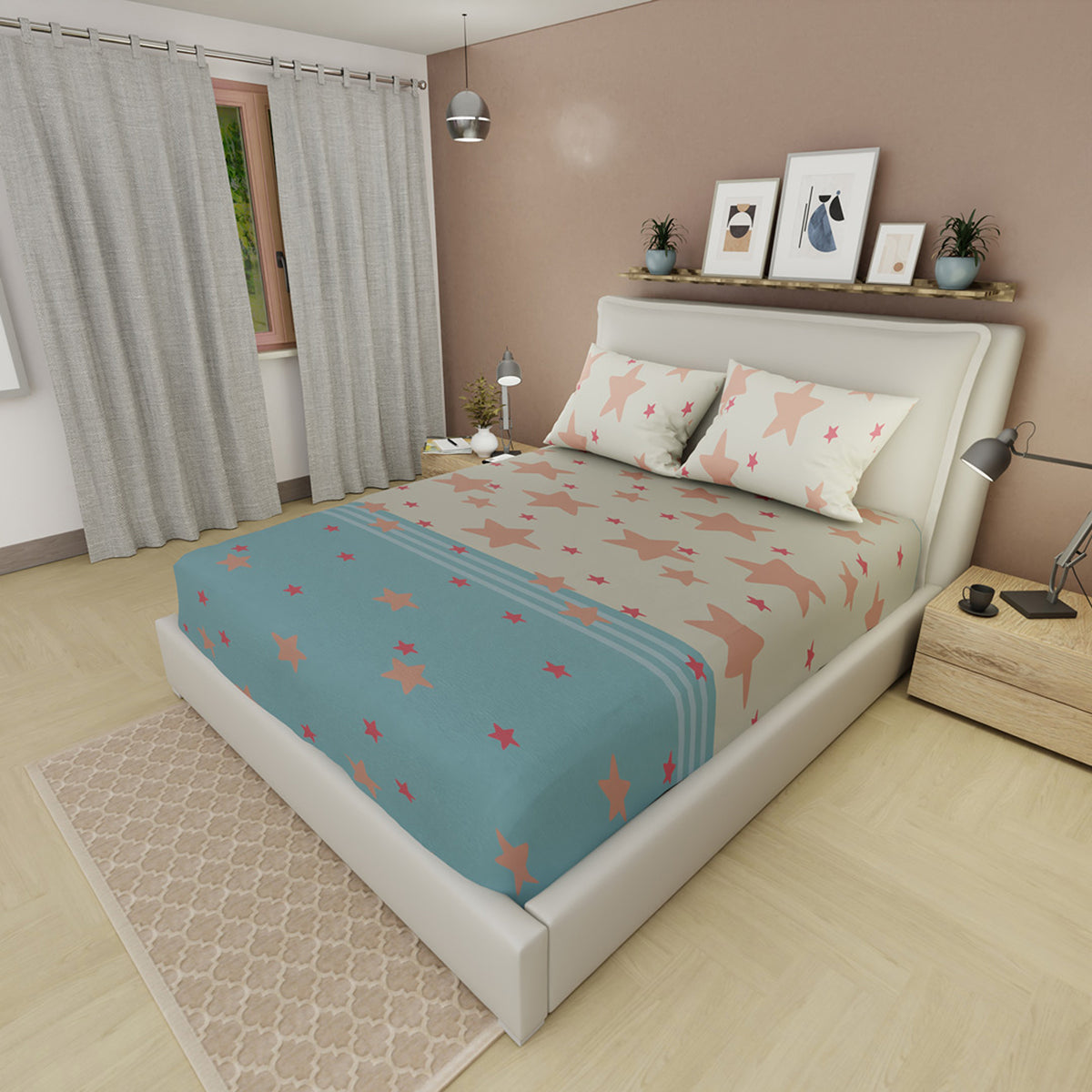 Sábana ajustable Berry Blush para cama doble azul turquesa estampada en microfibra 140x190 cm