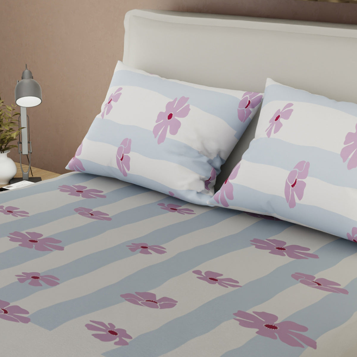 Sábana ajustable Oasis para cama doble gris y azul en microfibra 140x190 cm