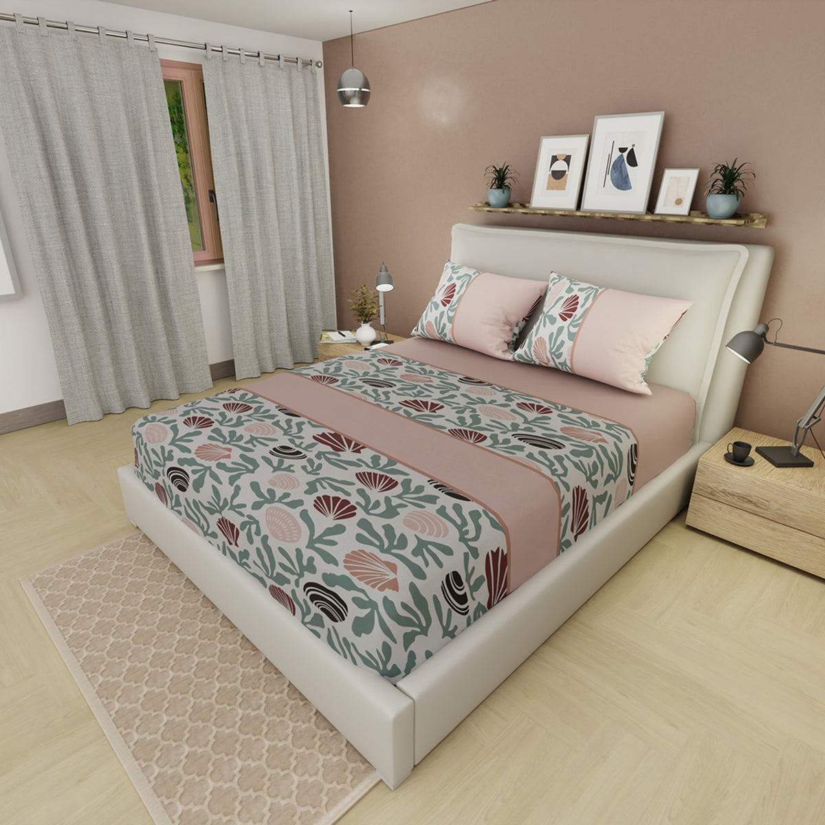 Sábana ajustable Mocha Coral Reef para cama doble palo de rosa microfibra 140x190 cm