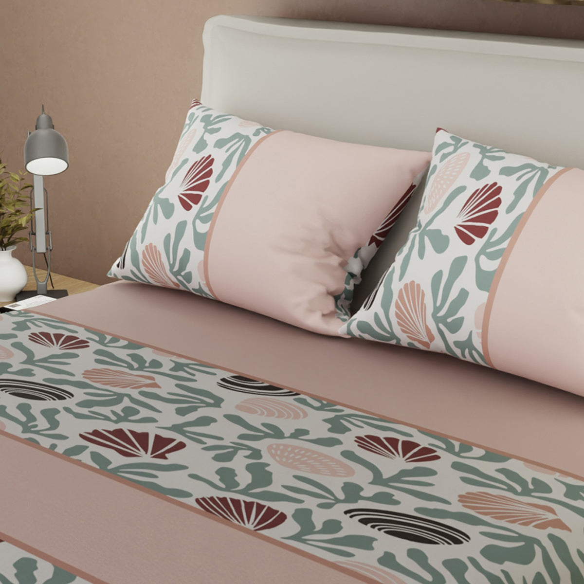 Sábana ajustable Mocha Coral Reef para cama doble palo de rosa microfibra 140x190 cm