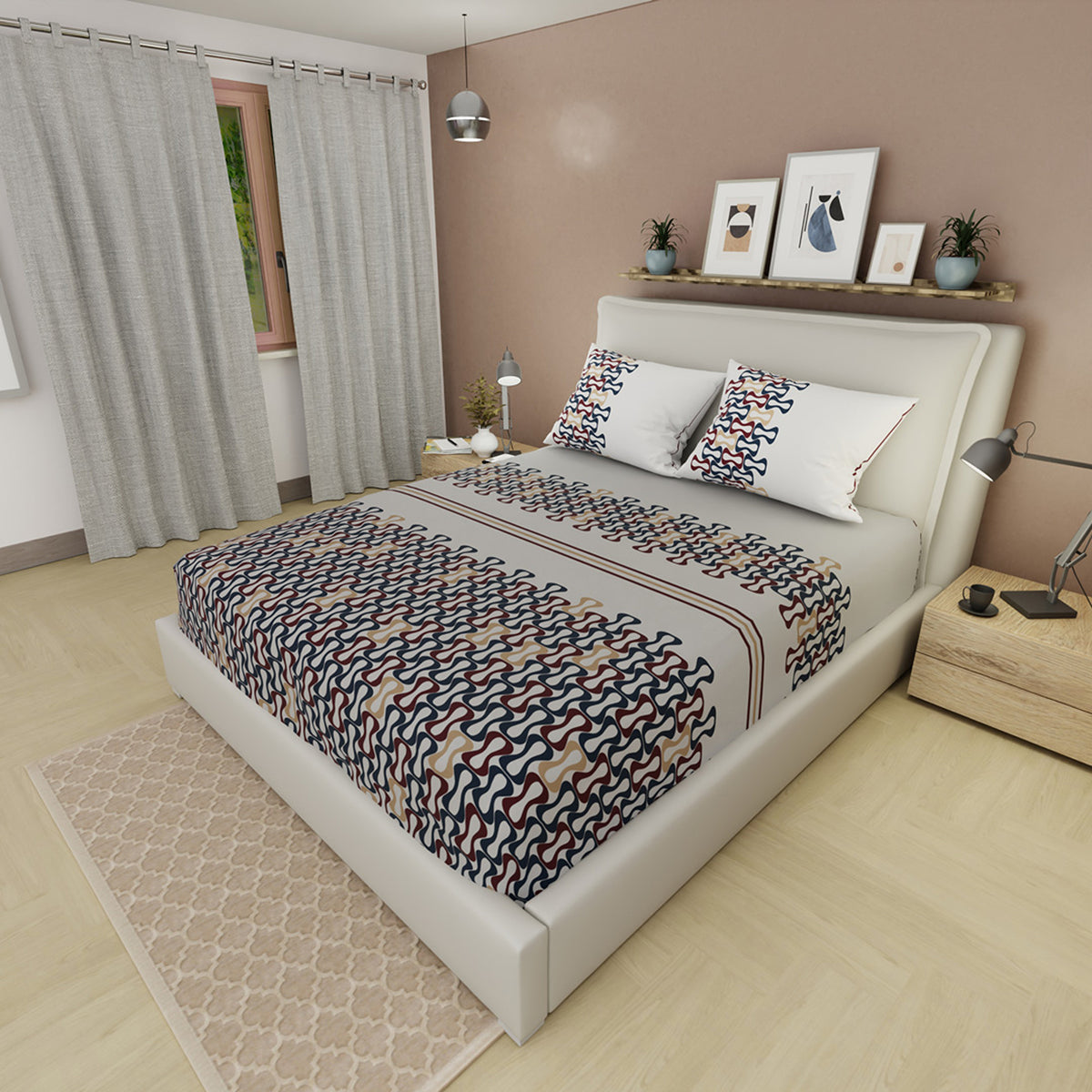 Sábana ajustable Red Retro para cama doble gris retro en microfibra 140x190 cm con fundas