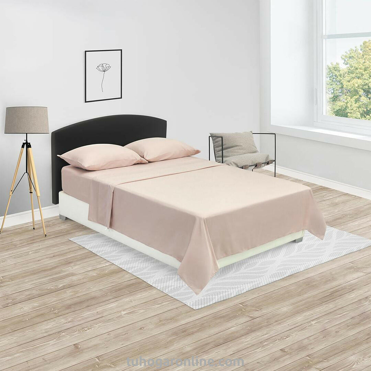Sábana básica para cama doble crema en microfibra suavizada 140x190 cm con elástico