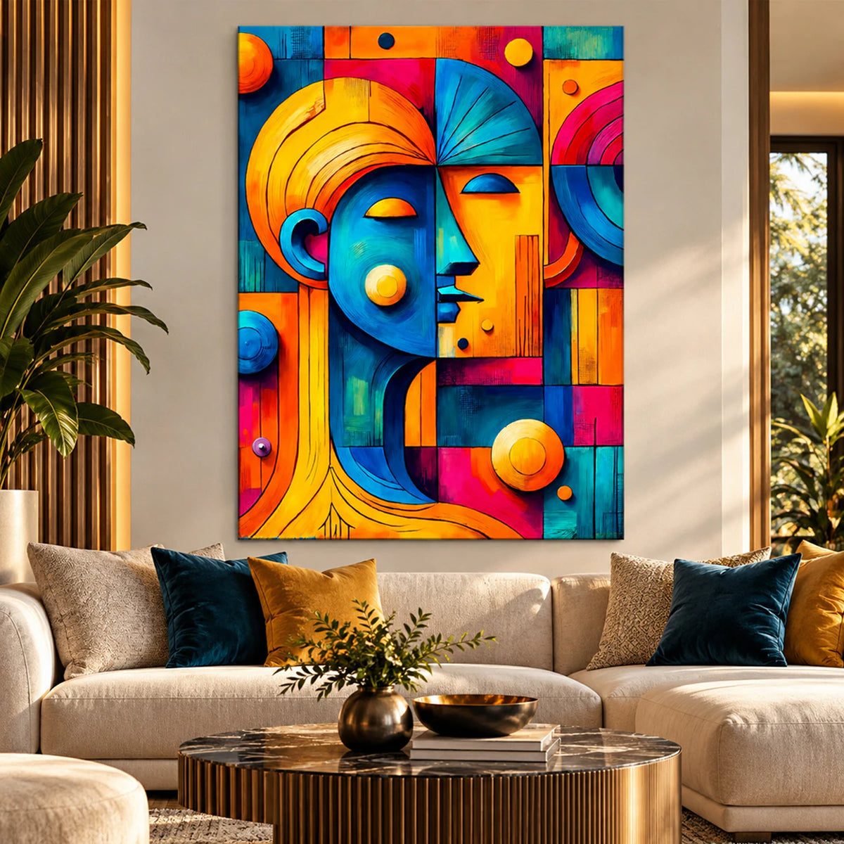 Lienzo Cuadro Decorativo Pareja Cubista Geométrica 110x80cm