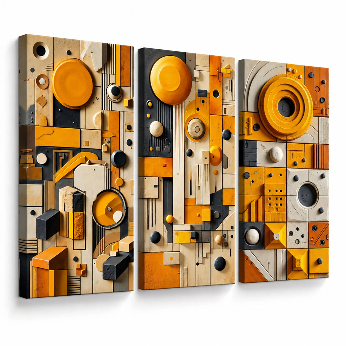Lienzo Impreso Tríptico Cuadros Geometría Esculpida Efecto Relieve 34x72 cu