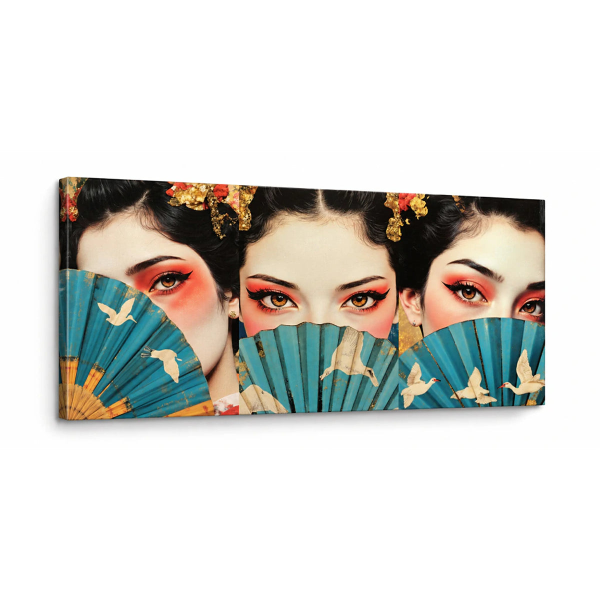 Lienzo Cuadro Decorativo Miradas Cultura Oriental Geishas 34x72cm