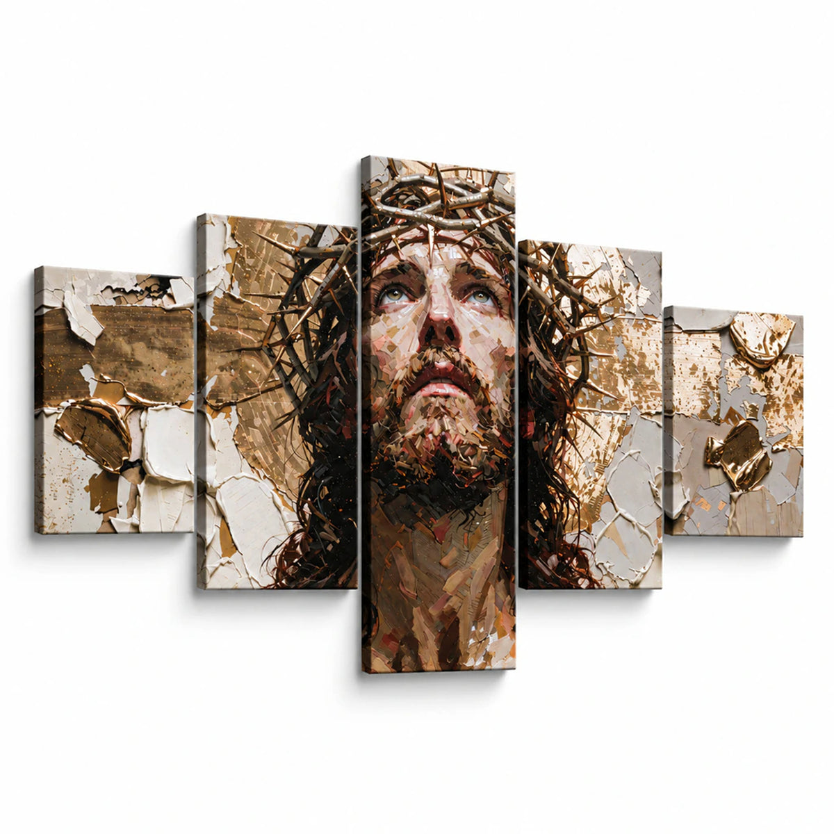 Lienzo Cuadro Decorativo 5 Piezas Jesucristo Sagrado 134x72cm