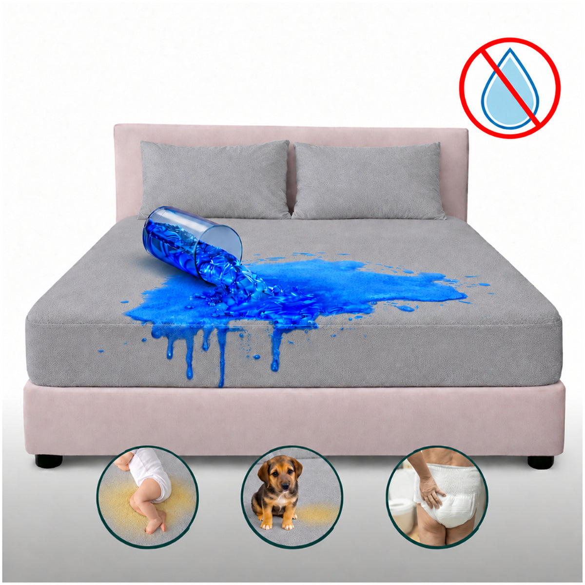 Combo protector de colchón sencillo gris impermeable 100x190 cm y protector de almohada Terry