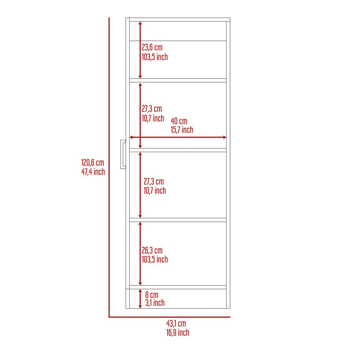 Alacena Balleria Blanco 43 cm con Una Puerta - Muebles Organizadores | Bylmo