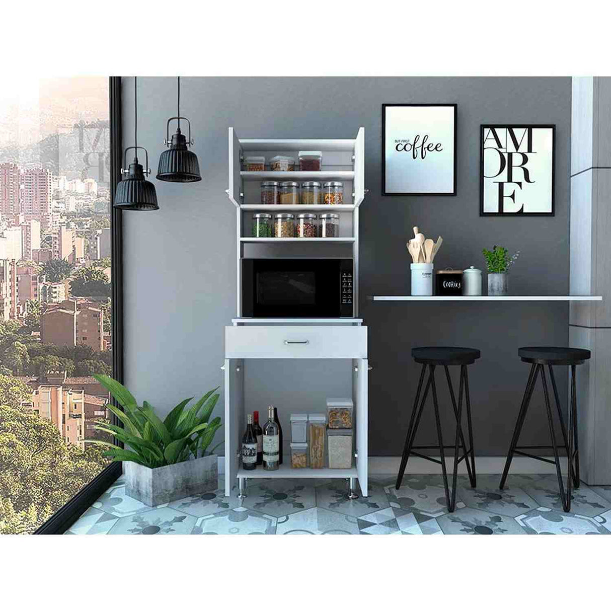 Alacena Della Blanco 60x169cm con Un Entrepaño y con Cuatro Puertas - Muebles Organizadores | Bylmo