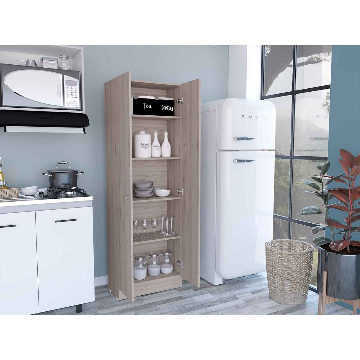 Alacena Flerbruk Ceniza 60 cm con Dos Puertas y Cuatro Entrepaños - Alacenas y Muebles Microondas | Bylmo