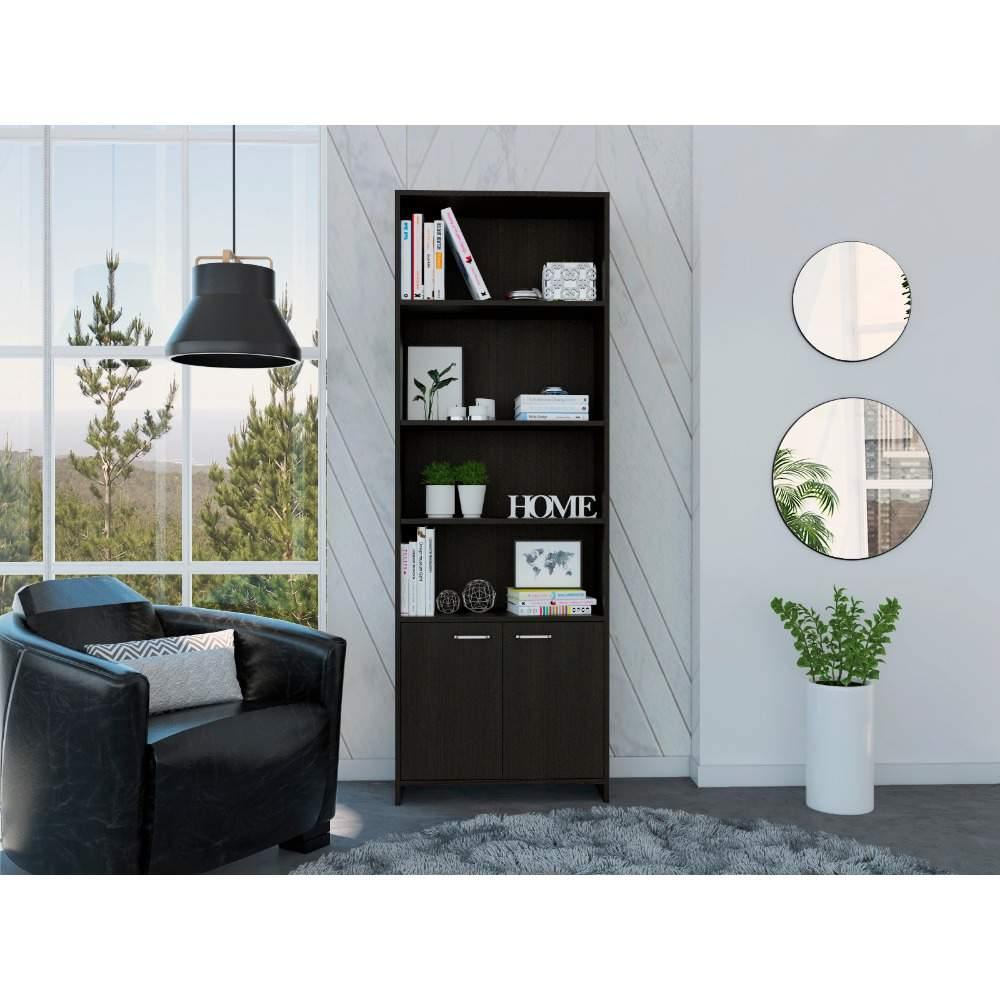 Biblioteca Lisa Wengue 63x180cm con Cuatro Compartimientos y con Un Cajón