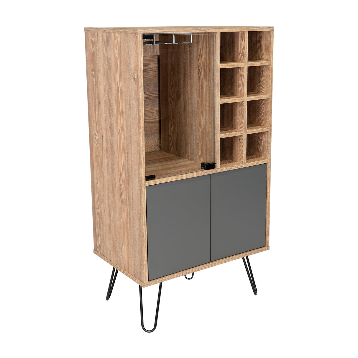 Bar Vassel Miel y Plomo 59.6x109.4cm con Dos Compartimientos con Tres Portacopas y con Ocho Portabotellas - Bares | Bylmo