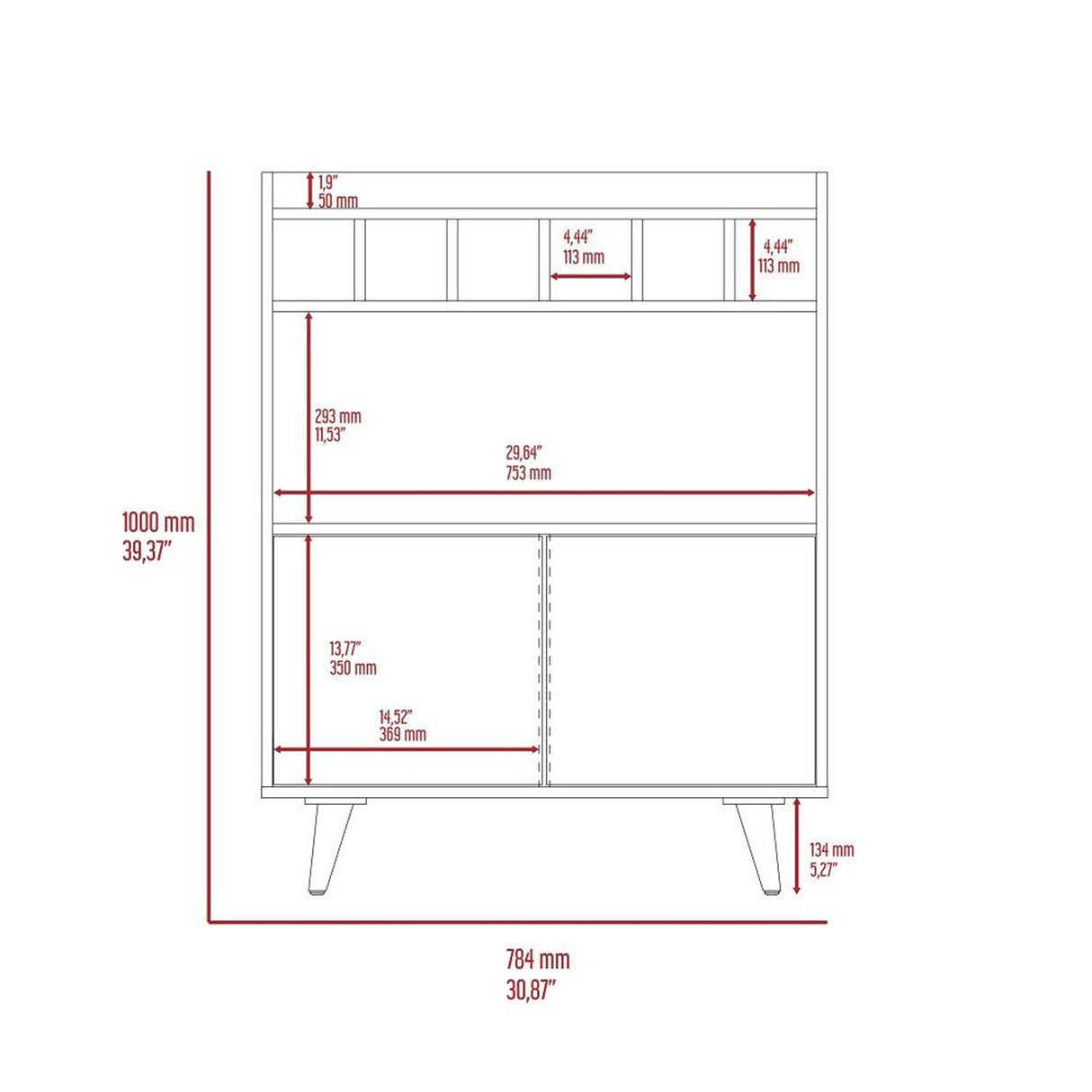 Bar Bora Rovere y Blanco 78.4x100cm con Tres Compartimientos y con Seis Portabotellas - Bares | Bylmo