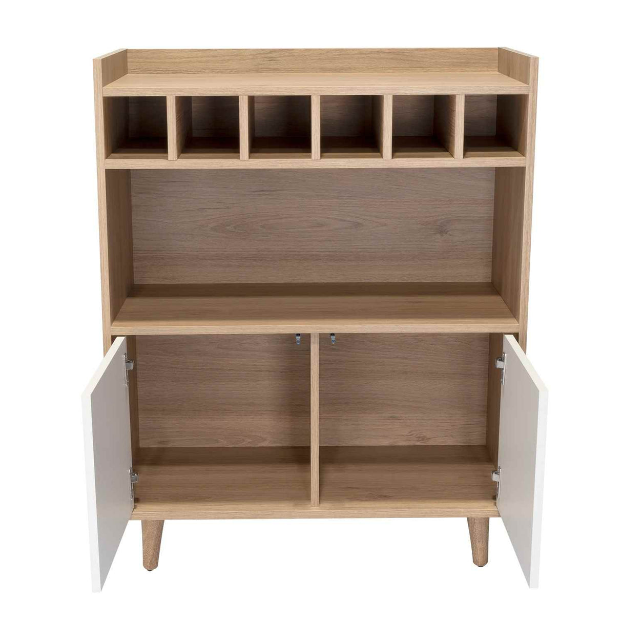 Bar Bora Rovere y Blanco 78.4x100cm con Tres Compartimientos y con Seis Portabotellas - Bares | Bylmo