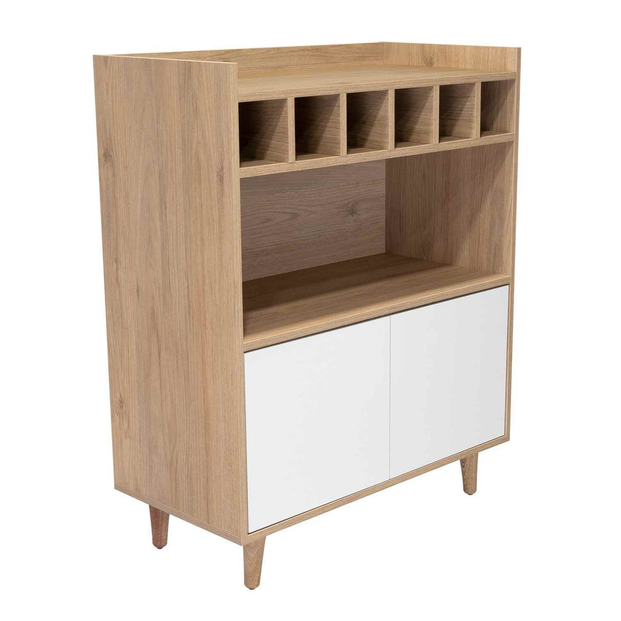 Bar Bora Rovere y Blanco 78.4x100cm con Tres Compartimientos y con Seis Portabotellas - Bares | Bylmo