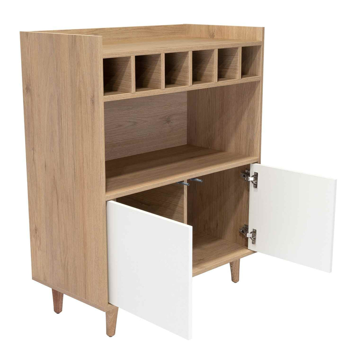 Bar Bora Rovere y Blanco 78.4x100cm con Tres Compartimientos y con Seis Portabotellas - Bares | Bylmo