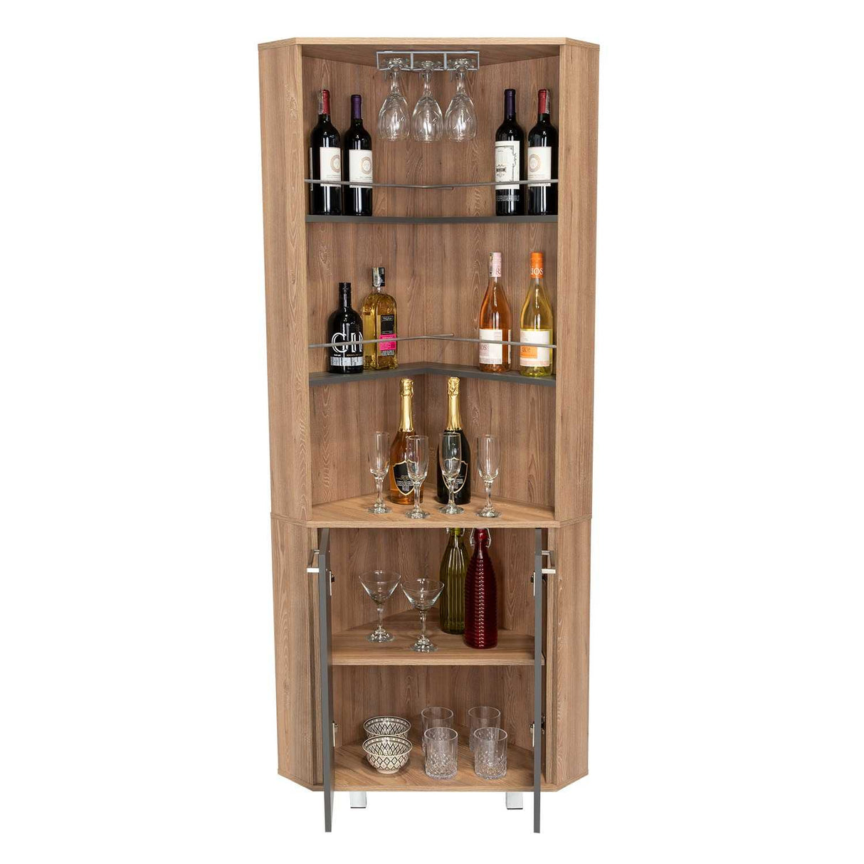 Bar Carmenere Miel y Plomo 56.7x186cm con Tres Compartimientos con Tres Portacopas y sin Portabotellas - Bares | Bylmo