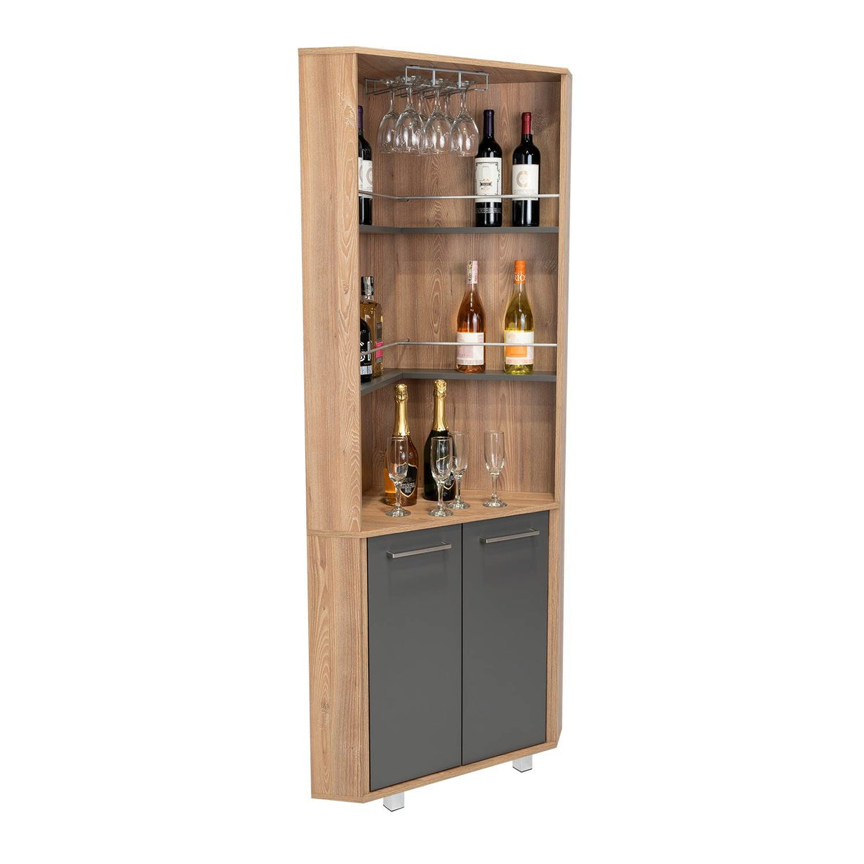 Bar Carmenere Miel y Plomo 56.7x186cm con Tres Compartimientos con Tres Portacopas y sin Portabotellas - Bares | Bylmo