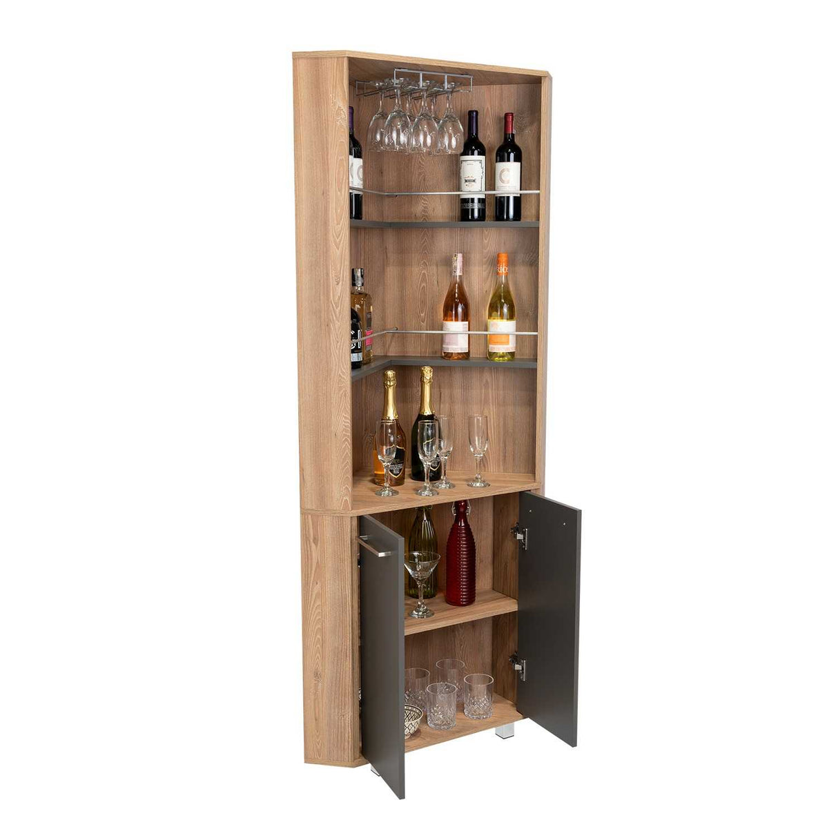 Bar Carmenere Miel y Plomo 56.7x186cm con Tres Compartimientos con Tres Portacopas y sin Portabotellas - Bares | Bylmo