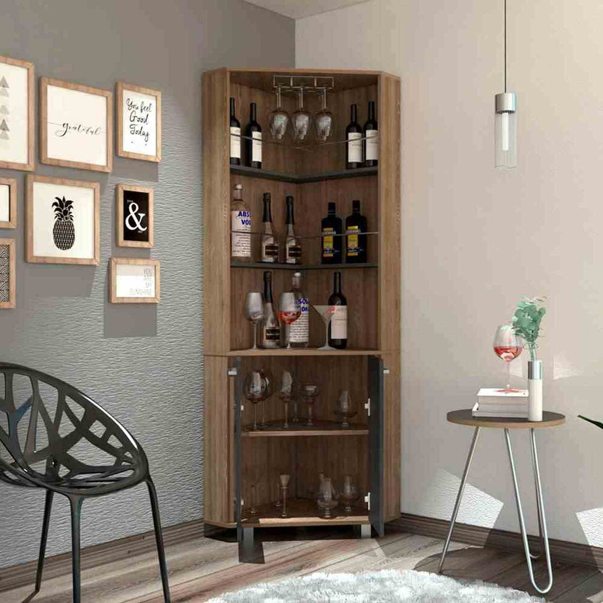 Bar Carmenere Miel y Plomo 56.7x186cm con Tres Compartimientos con Tres Portacopas y sin Portabotellas - Bares | Bylmo