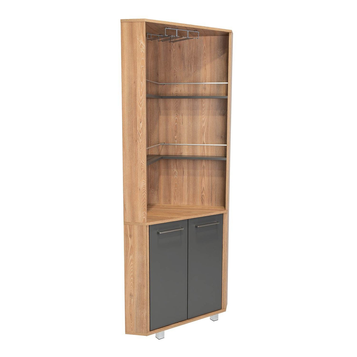 Bar Carmenere Miel y Plomo 56.7x186cm con Tres Compartimientos con Tres Portacopas y sin Portabotellas - Bares | Bylmo