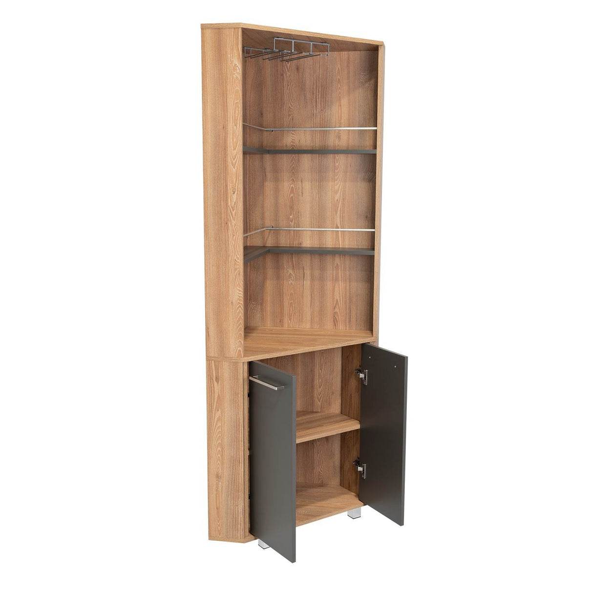 Bar Carmenere Miel y Plomo 56.7x186cm con Tres Compartimientos con Tres Portacopas y sin Portabotellas - Bares | Bylmo