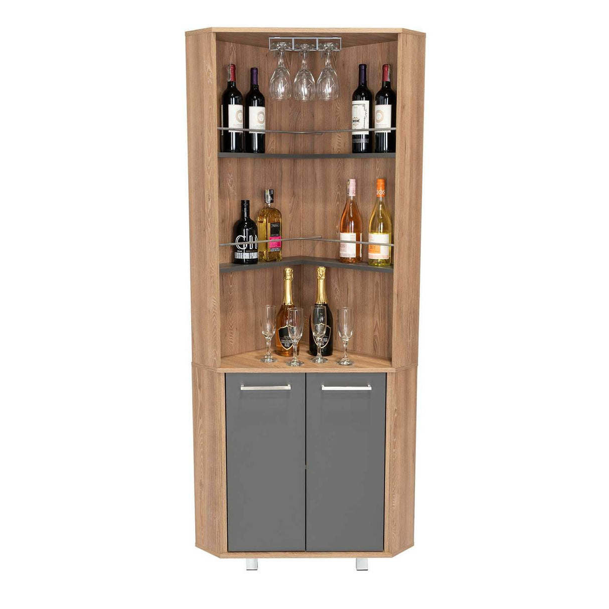 Bar Carmenere Miel y Plomo 56.7x186cm con Tres Compartimientos con Tres Portacopas y sin Portabotellas - Bares | Bylmo
