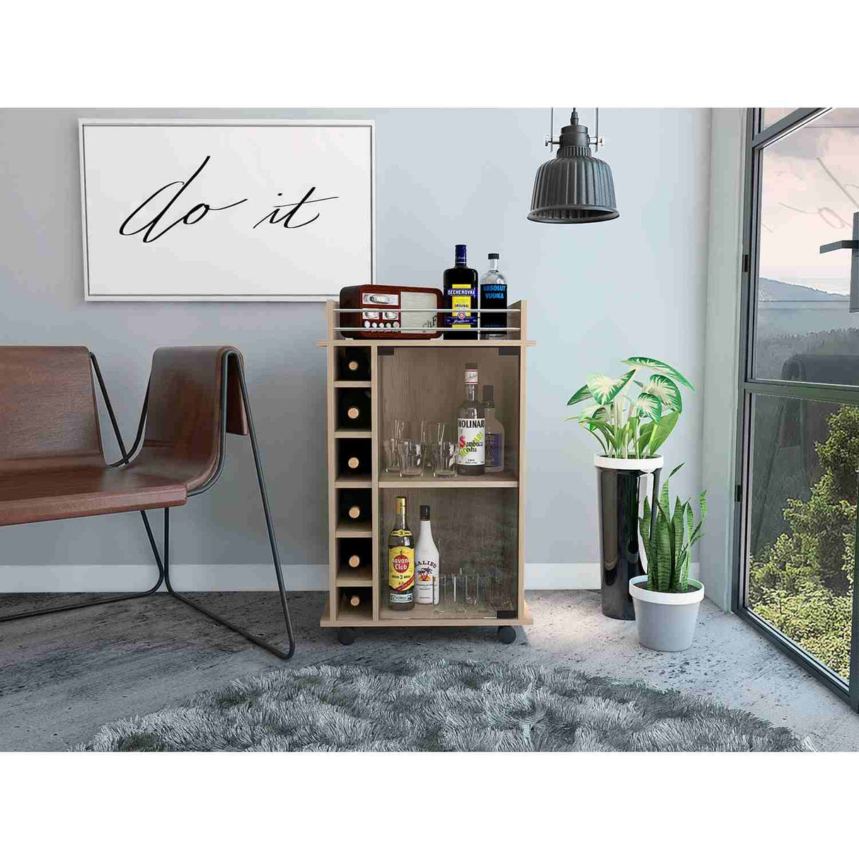 Bar Dukat Rovere 55x89cm con Seis Porta Botellas y con Rodachones - Bares | Bylmo