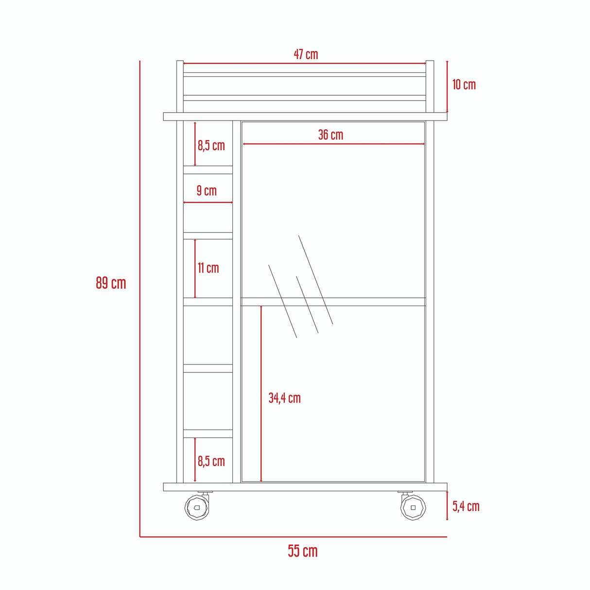 Bar Dukat Rovere 55x89cm con Seis Porta Botellas y con Rodachones - Bares | Bylmo