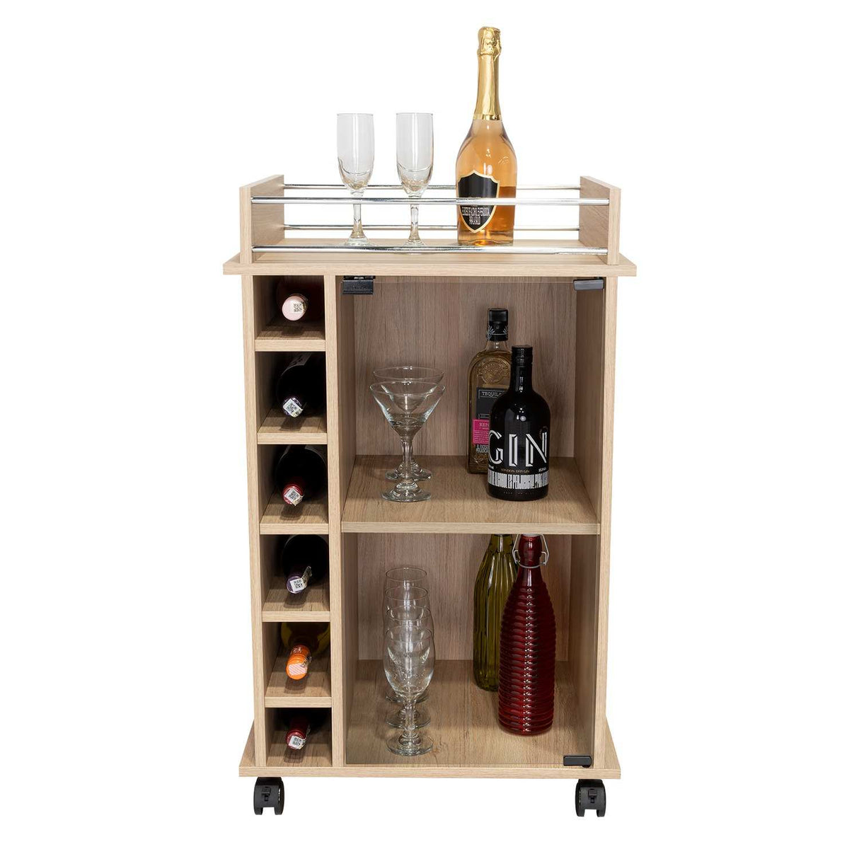 Bar Dukat Rovere 55x89cm con Seis Porta Botellas y con Rodachones - Bares | Bylmo