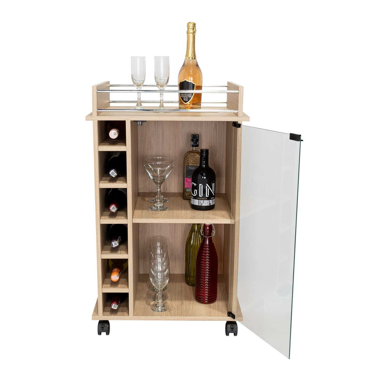Bar Dukat Rovere 55x89cm con Seis Porta Botellas y con Rodachones - Bares | Bylmo