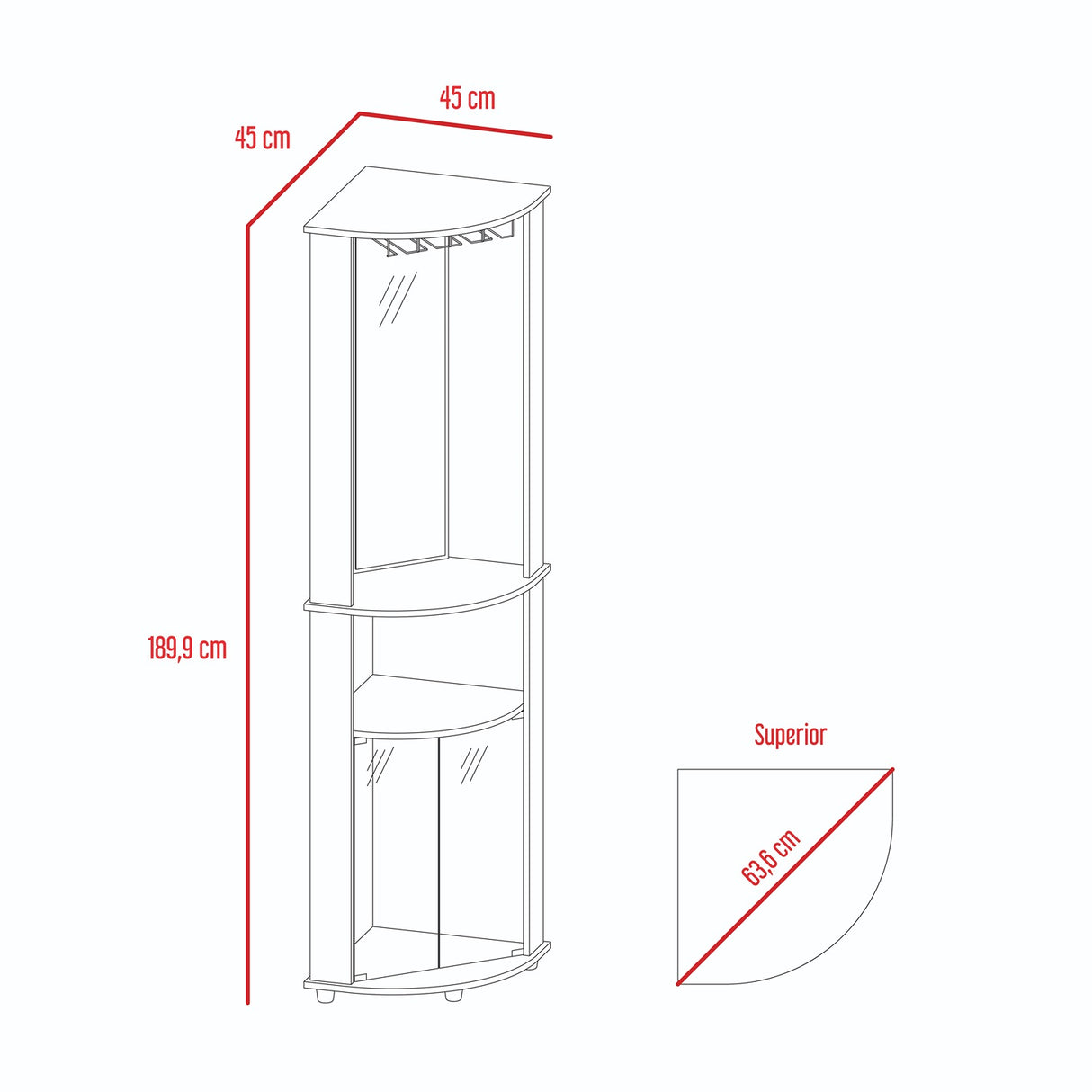 Bar Esquinero Chicago Wengue 190 cm con Colgadero de Copas y Almacenamiento - Bares | Bylmo