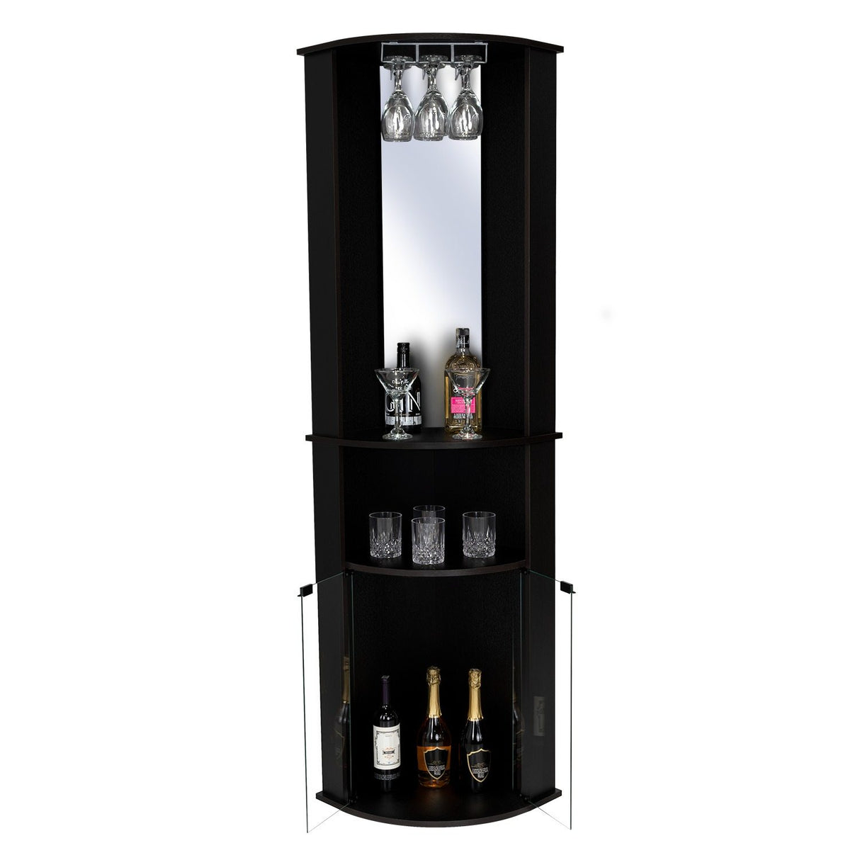 Bar Esquinero Chicago Wengue 190 cm con Colgadero de Copas y Almacenamiento - Bares | Bylmo