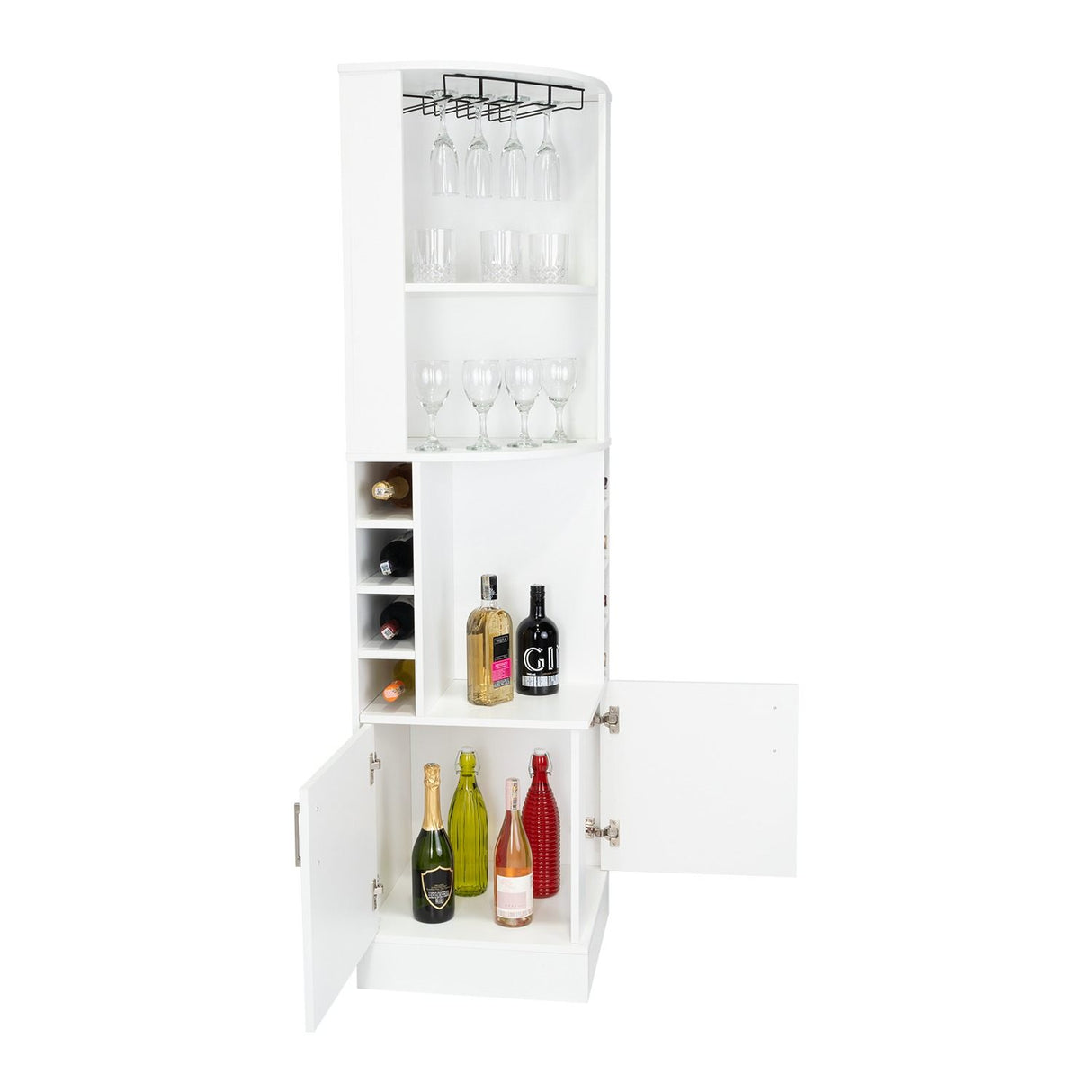 Bar Esquinero Esquinero Syrah Blanco 46.9x180.6cm con Un Cajón y con Ocho Portabotellas - Bares | Bylmo