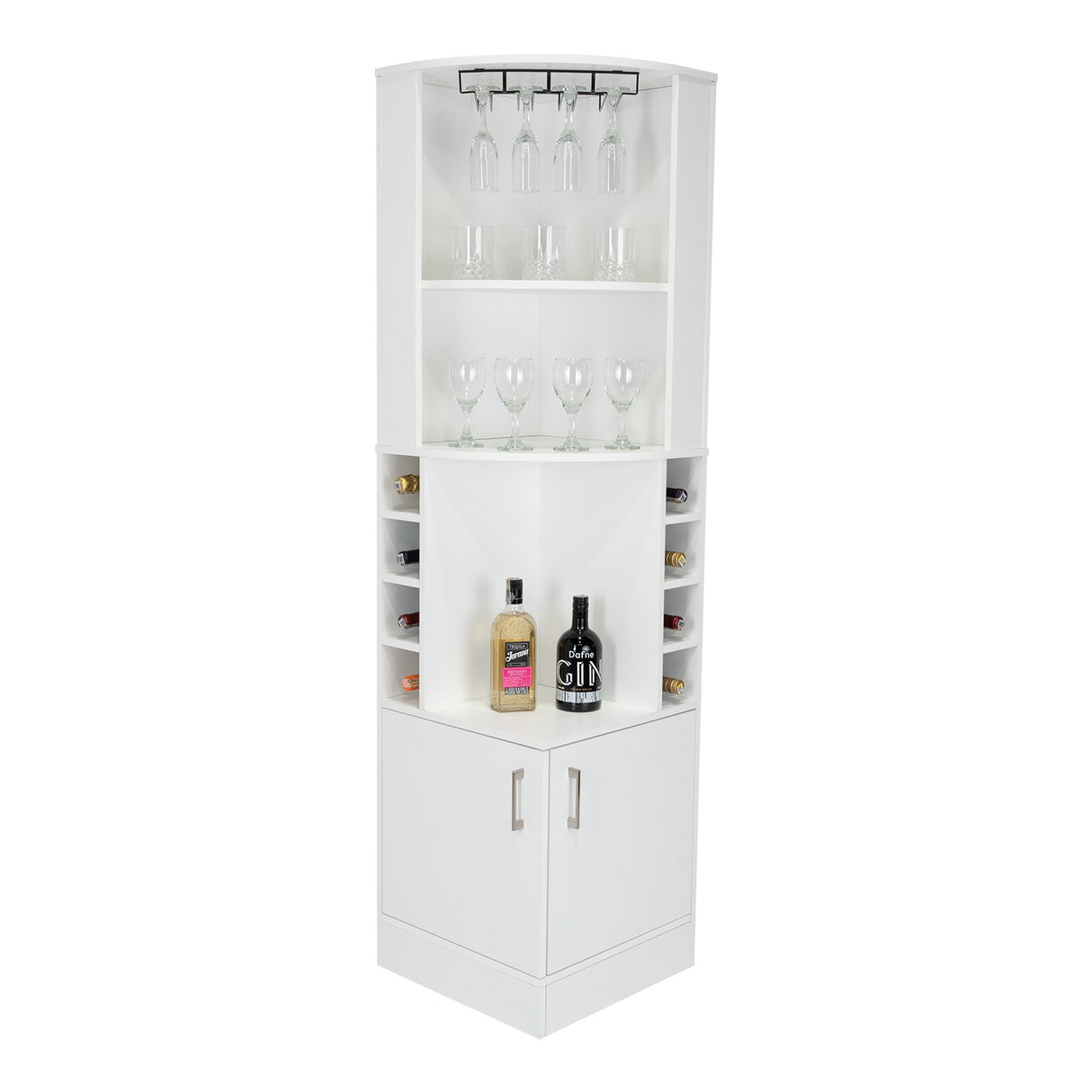 Bar Esquinero Esquinero Syrah Blanco 46.9x180.6cm con Un Cajón y con Ocho Portabotellas - Bares | Bylmo