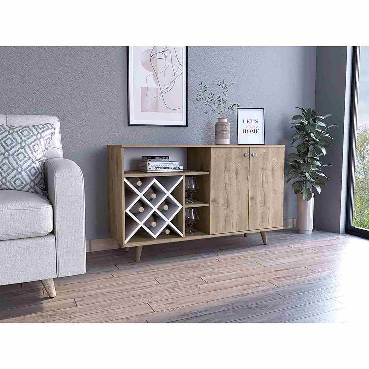 Bar Vithi Macadamia 120x73.6cm con Cinco Compartimientos y con Ocho Portabotellas - Bares | Bylmo