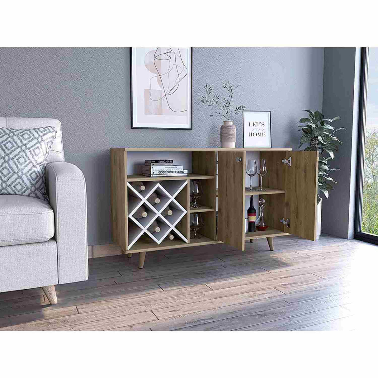 Bar Vithi Macadamia 120x73.6cm con Cinco Compartimientos y con Ocho Portabotellas - Bares | Bylmo