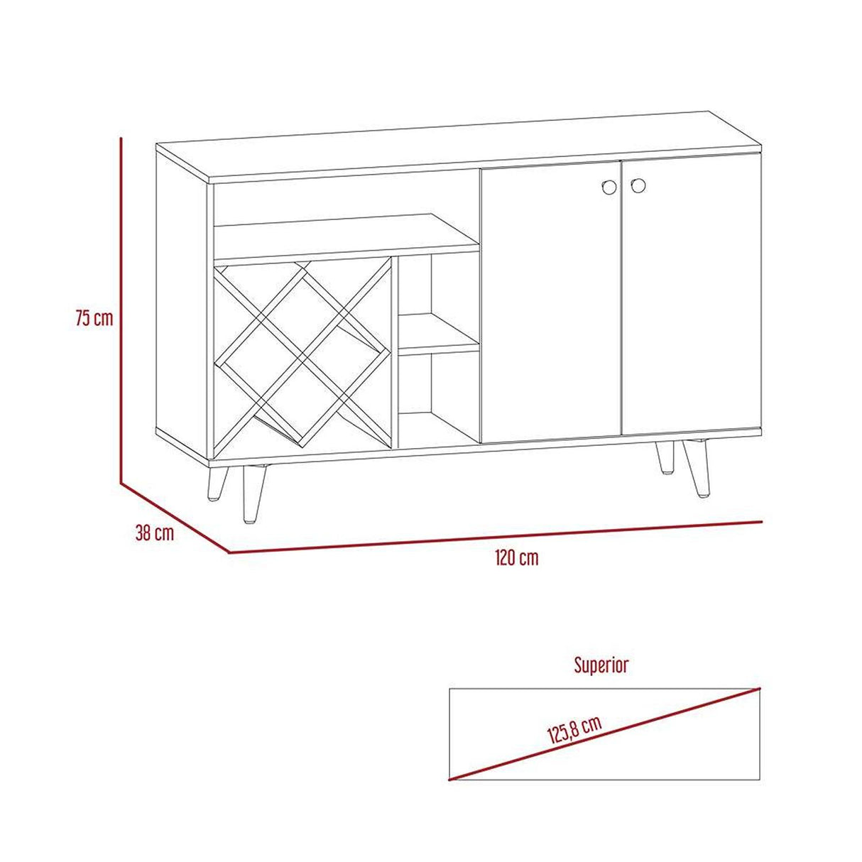 Bar Vithi Macadamia 120x73.6cm con Cinco Compartimientos y con Ocho Portabotellas - Bares | Bylmo