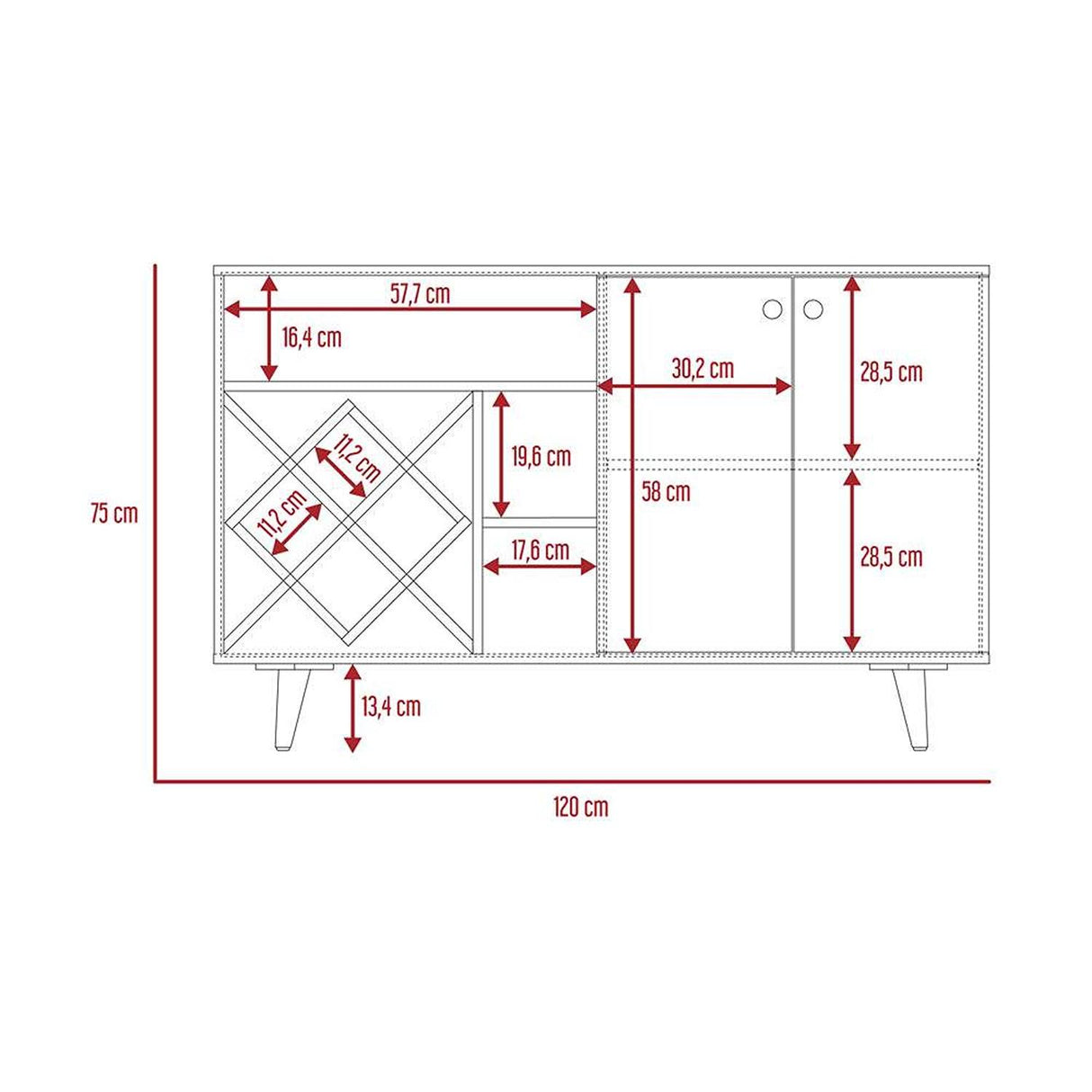 Bar Vithi Macadamia 120x73.6cm con Cinco Compartimientos y con Ocho Portabotellas - Bares | Bylmo