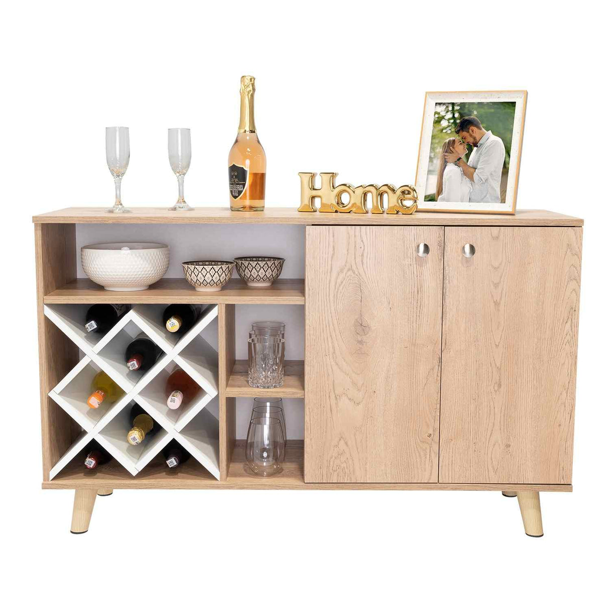 Bar Vithi Macadamia 120x73.6cm con Cinco Compartimientos y con Ocho Portabotellas - Bares | Bylmo