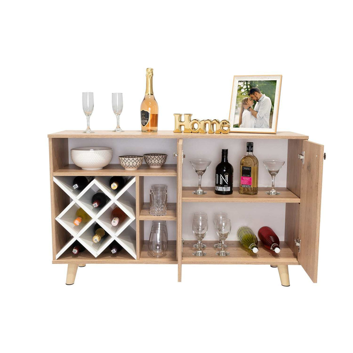 Bar Vithi Macadamia 120x73.6cm con Cinco Compartimientos y con Ocho Portabotellas - Bares | Bylmo