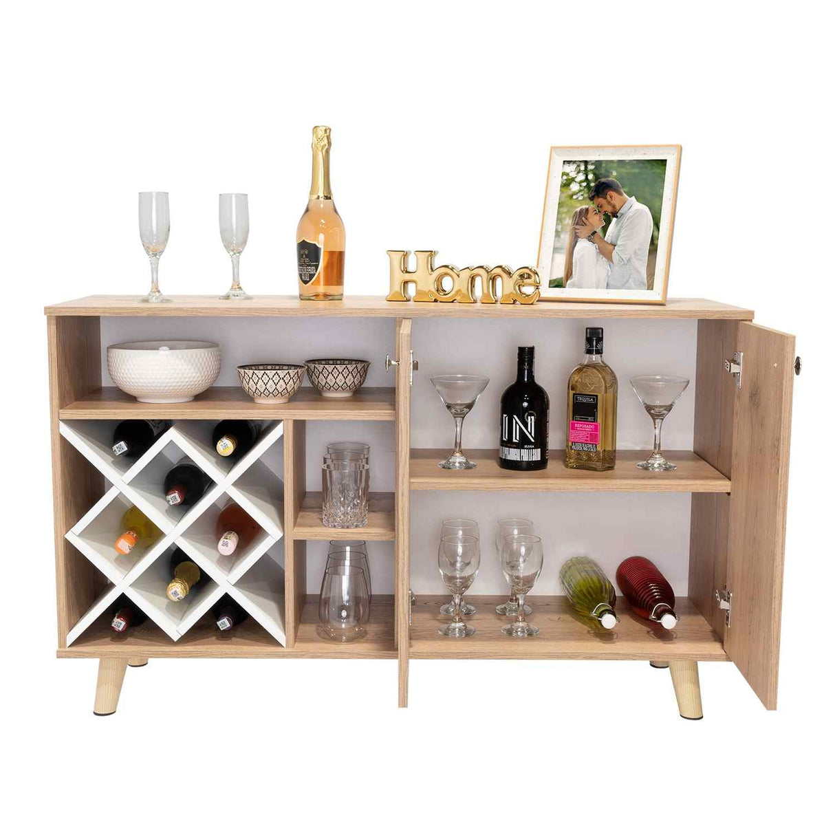 Bar Vithi Macadamia 120x73.6cm con Cinco Compartimientos y con Ocho Portabotellas - Bares | Bylmo