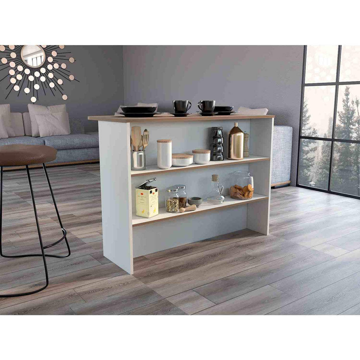 Barra de Cocina Blanco Blanco 120x90cm con Dos Entrepaños y con Dos Comportamientos - Muebles Organizadores | Bylmo