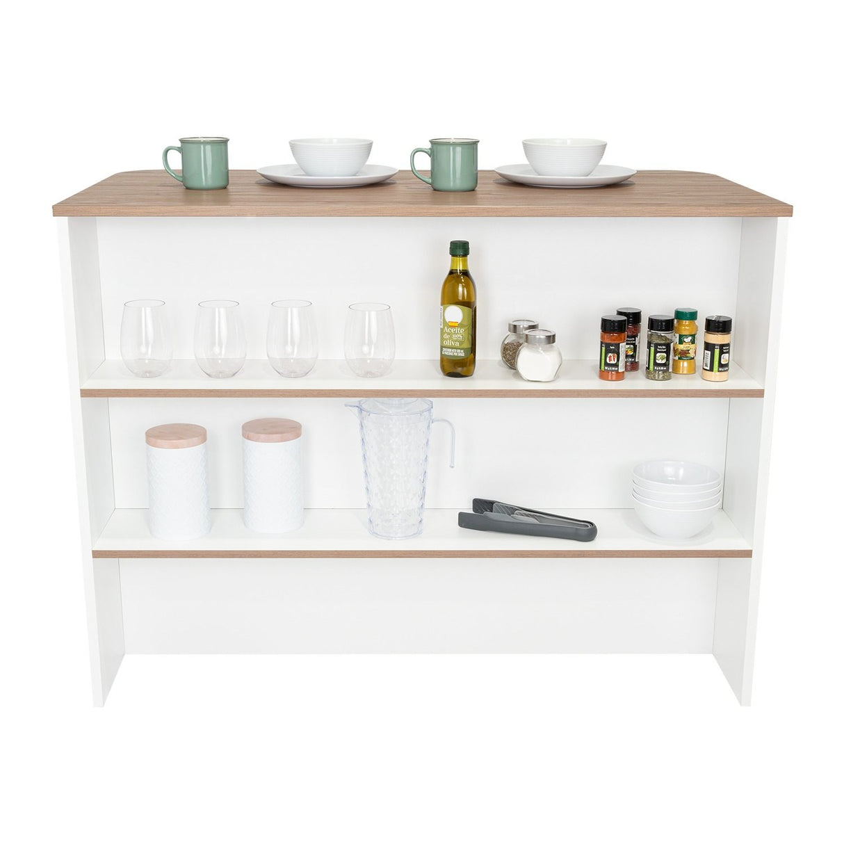 Barra de Cocina Blanco Blanco 120x90cm con Dos Entrepaños y con Dos Comportamientos - Muebles Organizadores | Bylmo