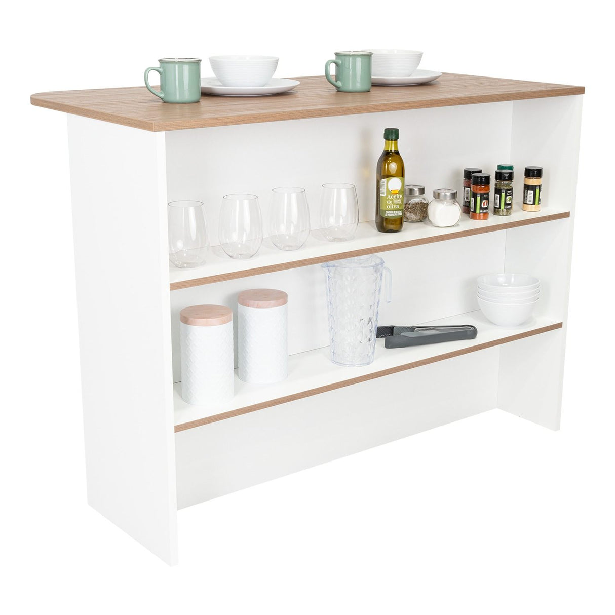 Barra de Cocina Blanco Blanco 120x90cm con Dos Entrepaños y con Dos Comportamientos - Muebles Organizadores | Bylmo